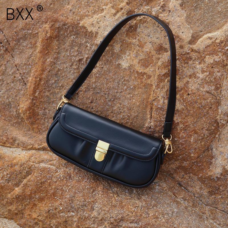 

[BXX] Vintage PU Leather Bags for Women 2021 Fashion Crossbody Shoulder Hand Bag Lady Trend Handbags and Purses HQ695, Black