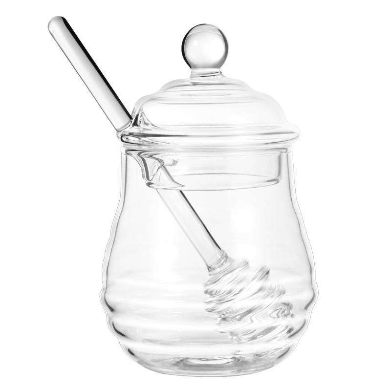 

BESTONZON 250ml Honey Jar with Dipper and Lid Transparent Glass Honey Container Pot for Home Kitchen