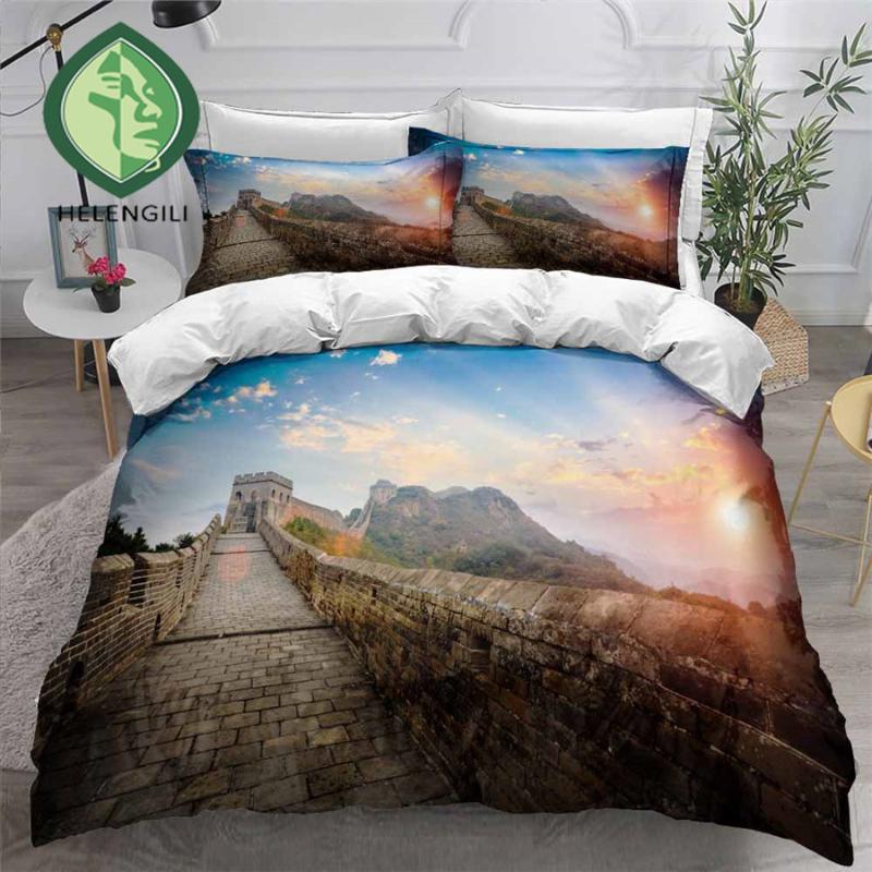 

HELENGILI 3D Bedding Set Chinese Scenery Print Duvet Cover Set Bedclothes with Pillowcase Bed Home Textiles #ZGFJ11, As pic