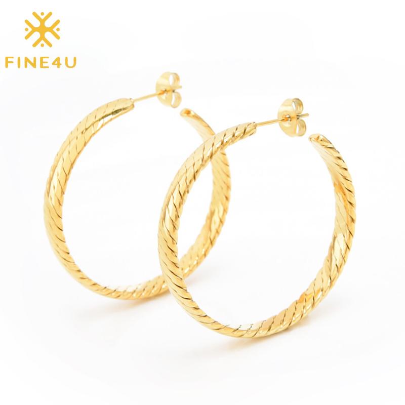 

FINE4U E274 Twisted Rope Round Hoop Earrings Lightweight Chunky Open Hoops Gold Color Hoop Earrings For Women Thick