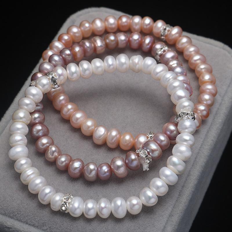 

Simple Elegant Jewelry Pearl Strand Bracelets Rhinestone Button Pearl Beaded Natural Freshwater Bracelets for Women Female