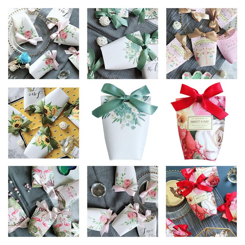 

10pcs Candy Box Gift Boxes Sugar Case Wedding Favors Candy Bag with Ribbons New