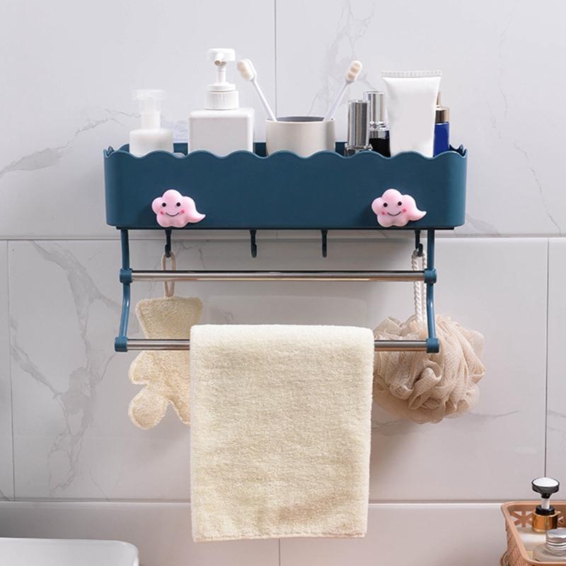 

Practical Bathroom Pole Shower Storage Rack Holder Organizer Bathroom Shelves With Towel Bar cute Shower Shampoo Tray Single