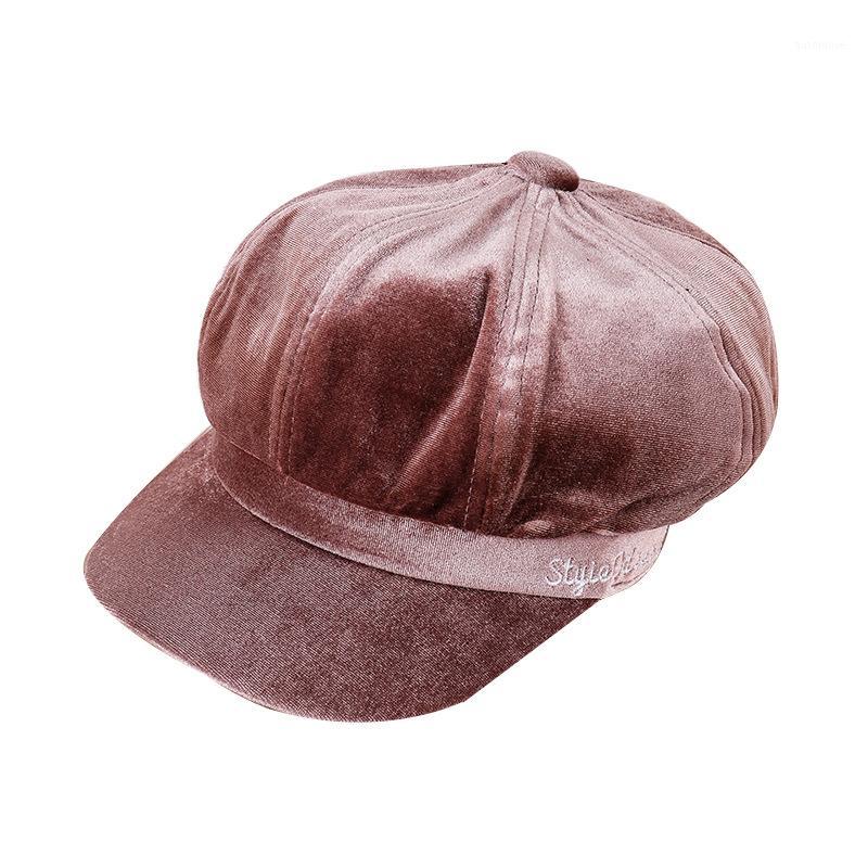 

Limited edition beret winter solid color octagonal hat warm velvet painter hat retro thickened peaked1