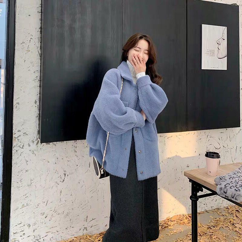 

Bat sleeve Korean version 2020 new autumn and winter women's loose imitation mink velvet long-sleeved solid color jacket, Beige