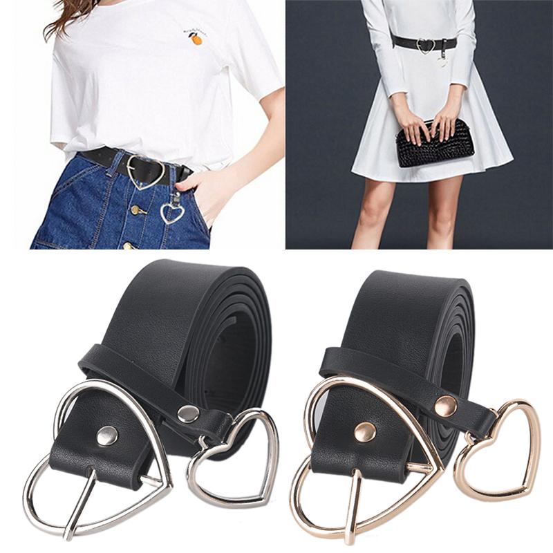 

Harajuku Fashion Mens PU Leather Punk Belts For Women Metal Buckle Heart Dress Waist Belt For Men Women Jeans Ceinture Femme, Silver