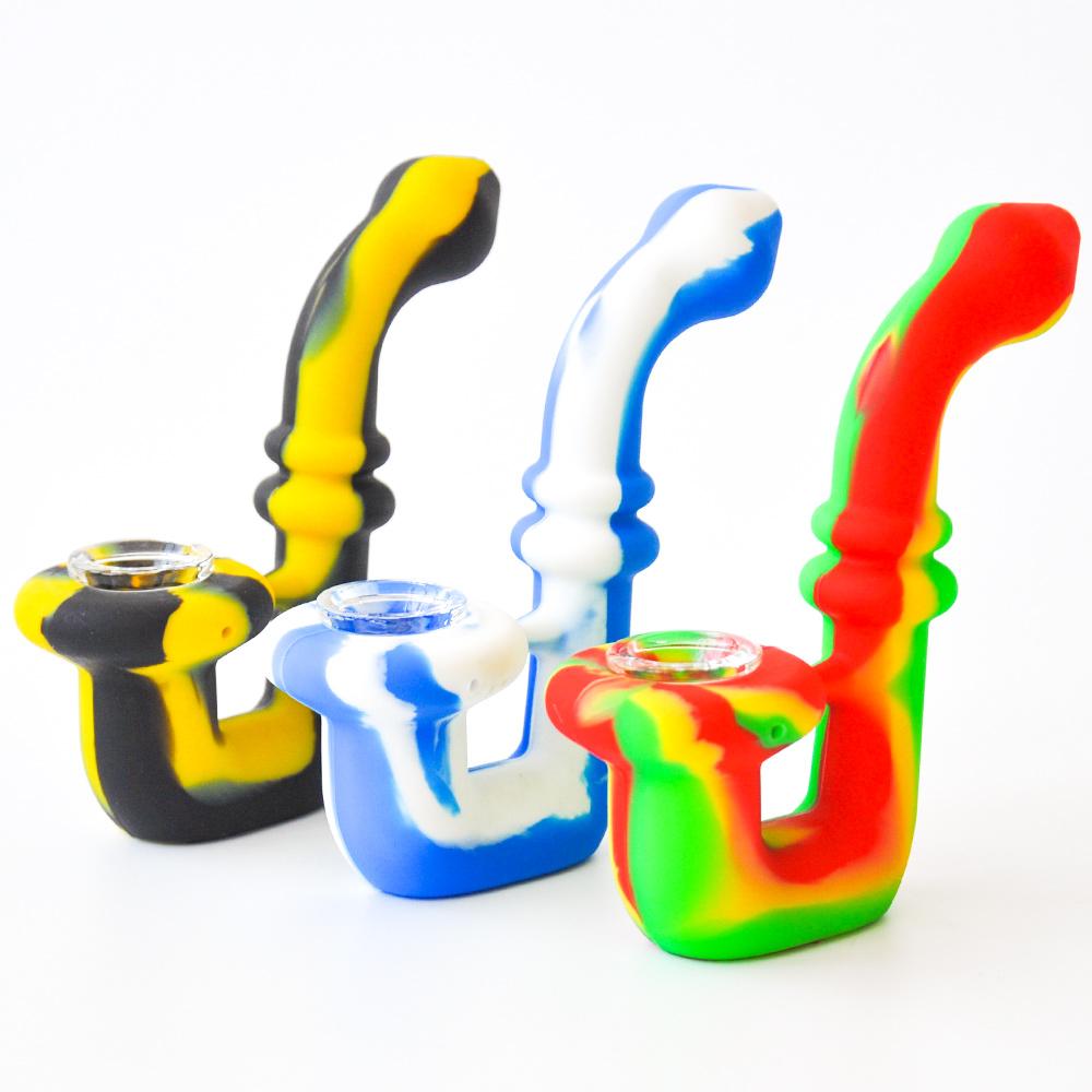 

Hookah L shape Silicone Pipes small bubble 5 inches height with glass bowl food grade material unbreakable silicon pipe