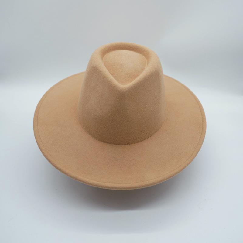 

202010-panshi-camel color autumn winter wool fedoras cap men women leisure panama jazz hat