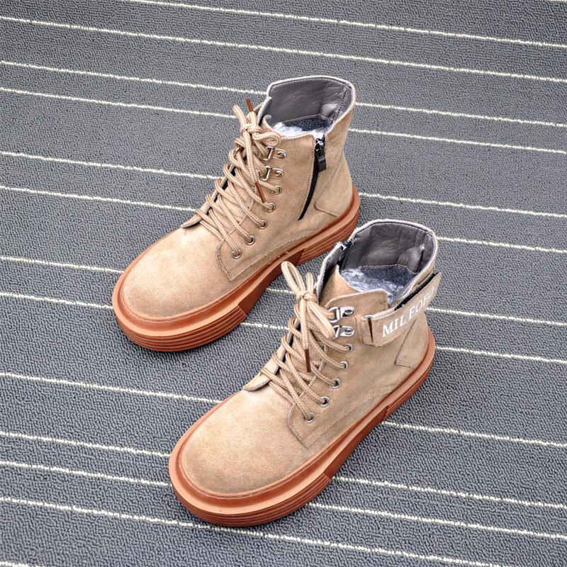 

2021 new autumn and winter flat heel ankle boots thick soled boots women retro leisure motorcycle anti-skiing, Khaki