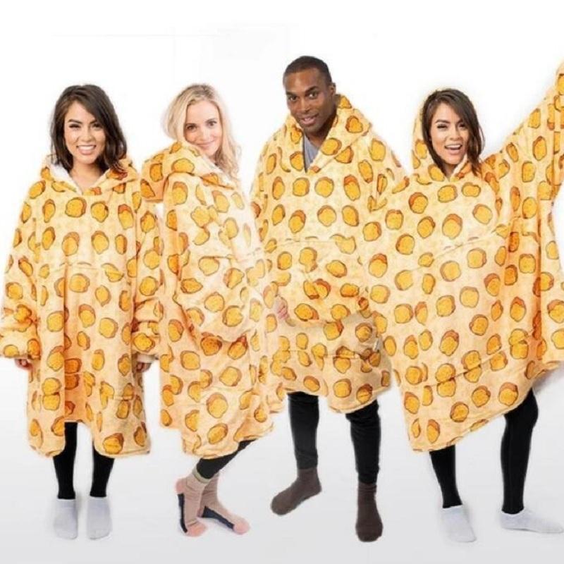 

Plush thick printed blanket, cloak lazy blanket, hooded nap warm air-conditioning blanket