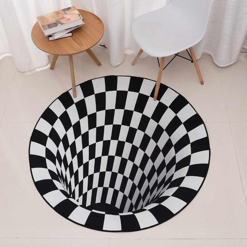 

3D Carpet Rug Alfombra 3D Three-dimensional Black&White Stereo Vision Mat Living Room Doormat Table Sofa Illusion Carpet, 80x80cm