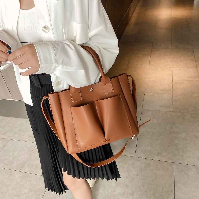 

Double Pocket Small PU Leather Crossbody Bags For Women 2020 Solid color Shoulder Handbags Female Totes Lady Hand Bag, Beige