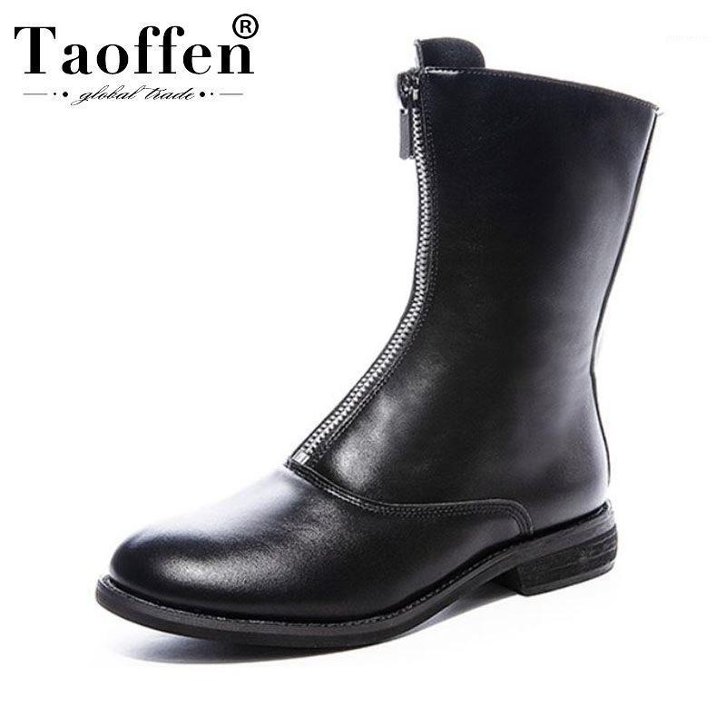 

Taoffen Women Genuine Leather Ankle Boots Warm Fur Party Hot Sale Short Boots Flats Round Toe Shoes Women Footwear Size 35-391, Beige