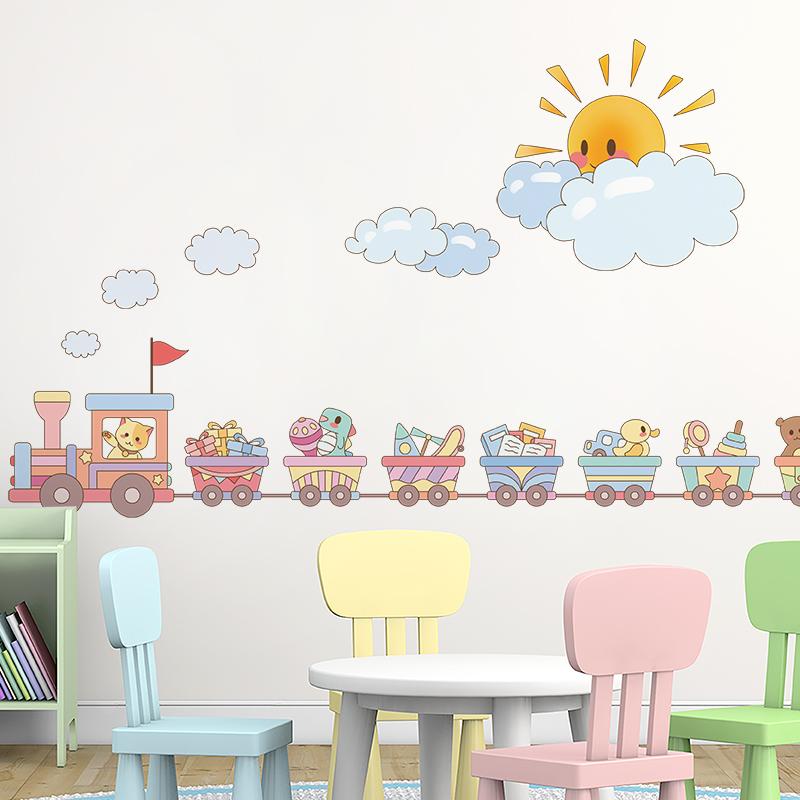 

SHIJUEHEZI] Creative Train Wall Stickers DIY Cartoon Animal Toys Wall Decals for Kids Rooms Baby Bedroom Home Decoration