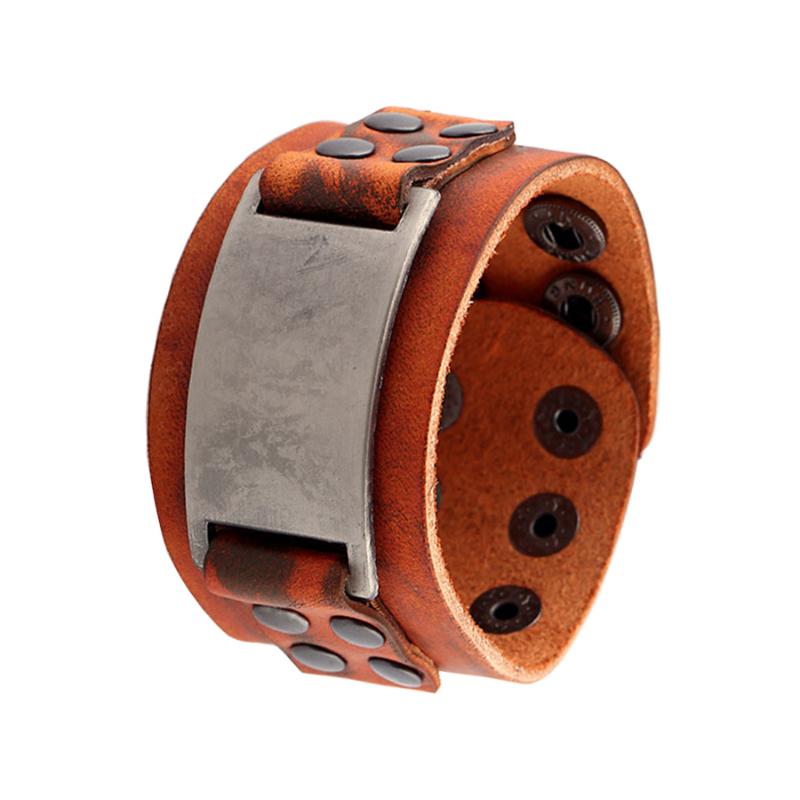 

Fashion Vintage Handmade Genuine Punk Leather Wristband 2 Colors Optional Wide Bracelets & Bangle for Women Men Jewelry FS040