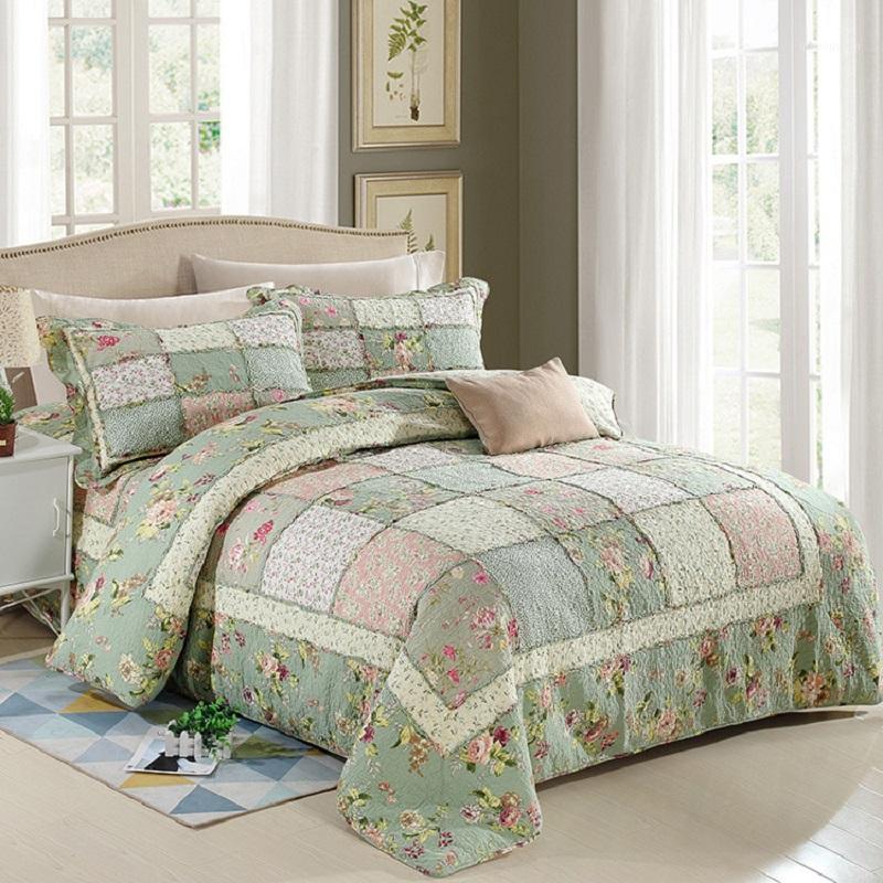 

CHAUSUB Europe Cotton Patchwork Quilt Set 4PCS/3pcs Quilts Quilted Bedspread Sheet Duvet Cover Bedding Coverlet Set King Size1, Light green