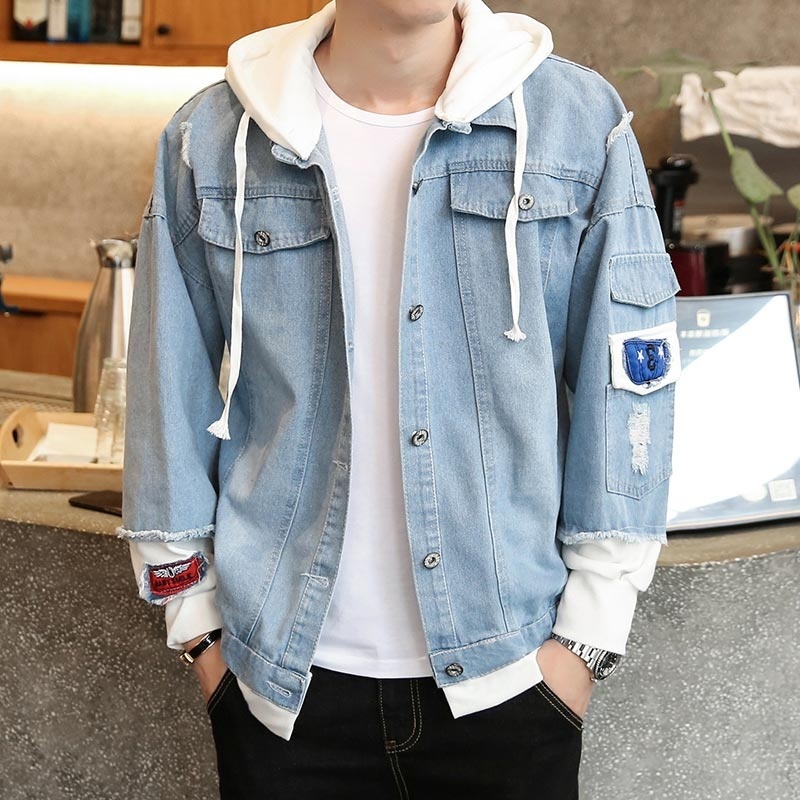 

2021 New Autumn Men Denim Jacket Fashion Slim Fit Coat Streetwear Hip Hop Men's Hooded Jean Jackets Male Casual Loose Outerwear, Wish906darkblue