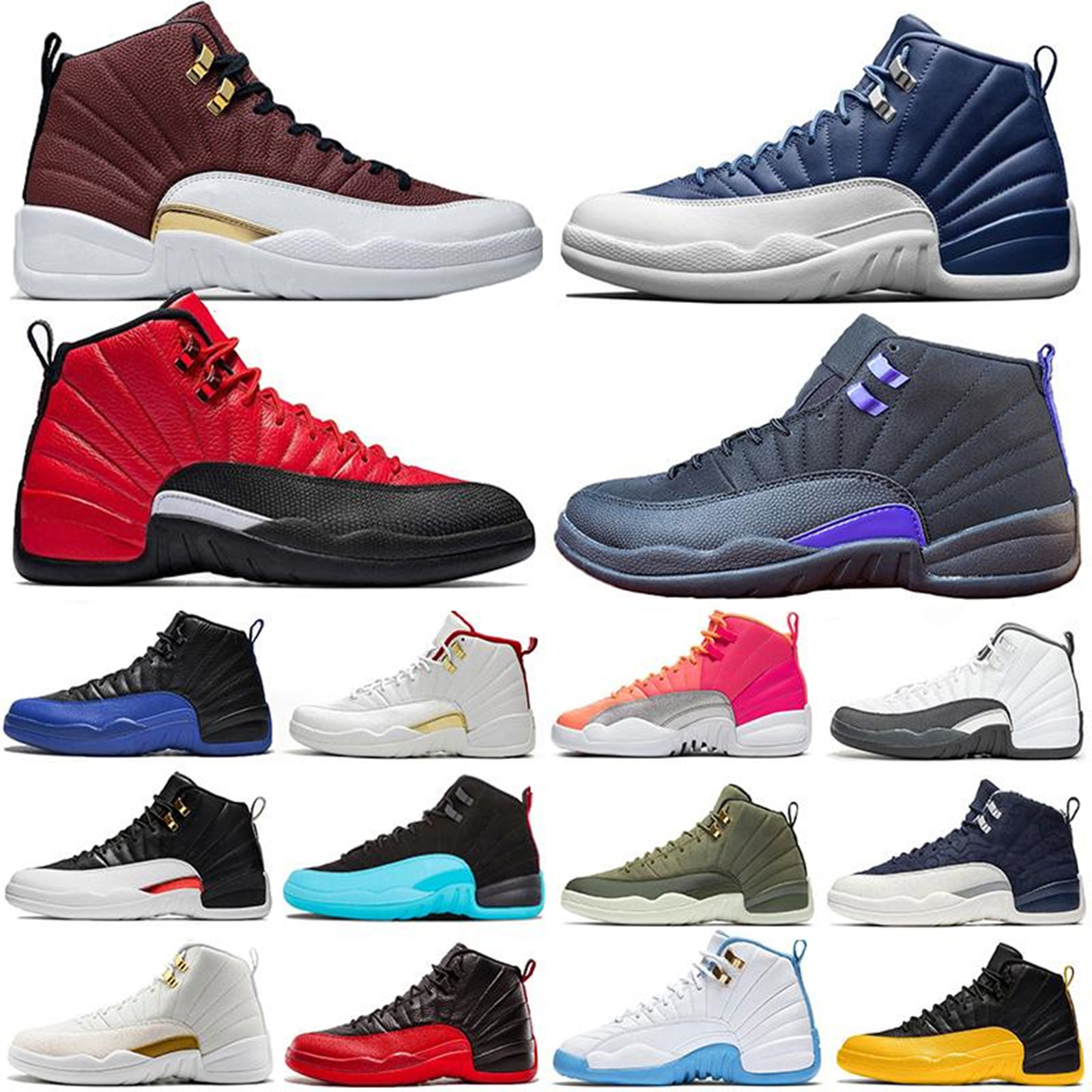 12 12s Jumpman University Mens Boots Shoes Gold Stone Blue Flu Game Royal The Master Dark Grey Men Athletic Sports Sneakers Size 40-47