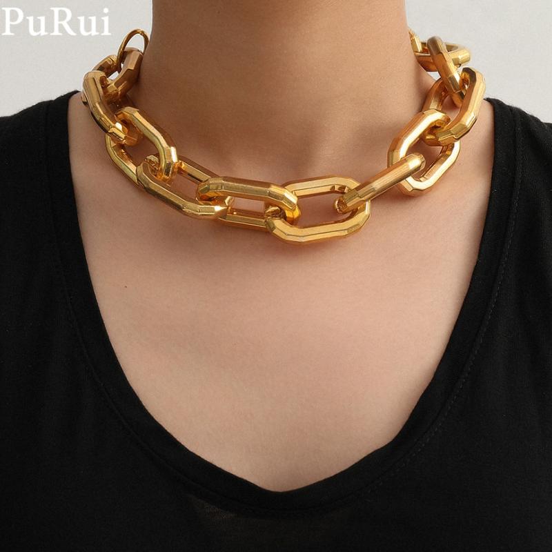 

Purui Punk Thicken Choker Necklace Men Cuban Link Chain Hip Hop Chunky Gold Color Goth Necklace for Women Fashion Collar Jewelry
