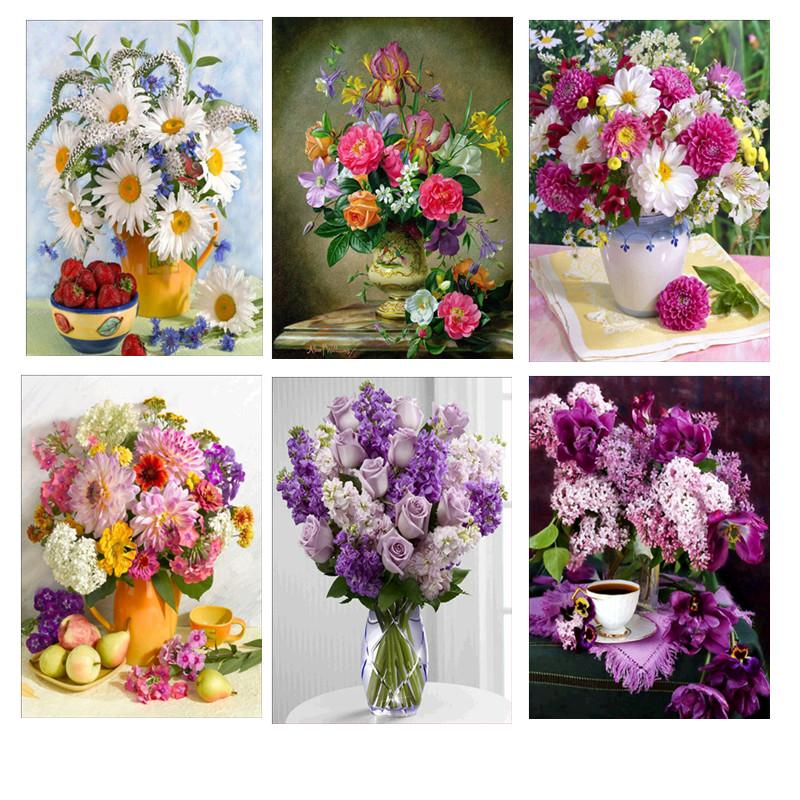 

Paintings Round Shape Diamond Painting Flower Modern Pattern DIY 5D Part Drill Cross Stitch Kit Artwork Home
