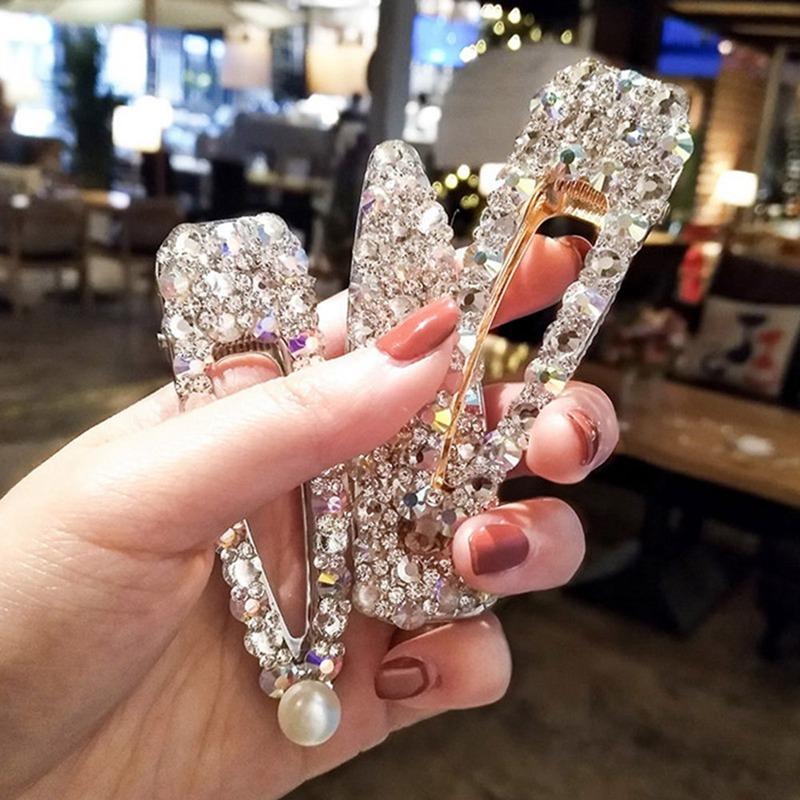 

BlingBling Party Metal Rhinestone Hair Accessories For Women Geometric Hair Clips For Girls Wedding Pearl Barrettes Hairgrip