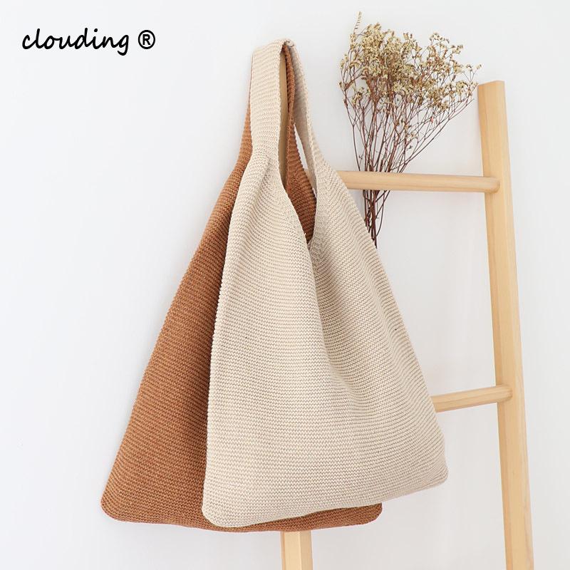 

Wool Woven Shoulder Bag Autumn and Winter Fashion Retro Solid Color Tote Large Capacity Shopping Bag Portable Knitted, Green