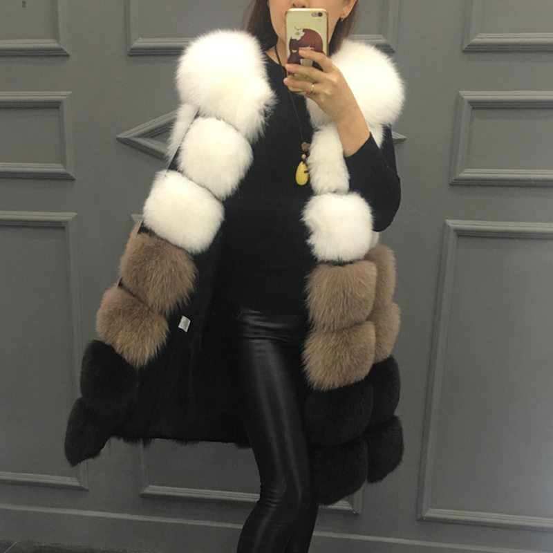 

LANMREM Women's Vest Oversize Patchwork faux Fur Sleeveless Hit Color Thick Cardigan waistoats Female Winter Fashion YJ997 210204, Gray
