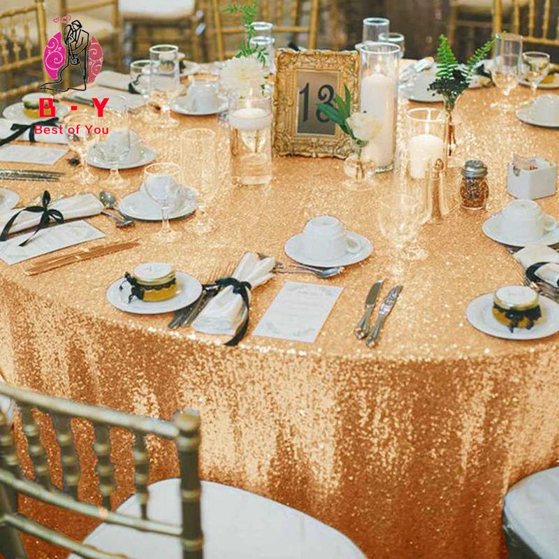 

Table Cloth B·Y 50inch-125cm Round Sequin Tablecloth Rose Gold Cover For Christmas Party Wedding Decor, Red
