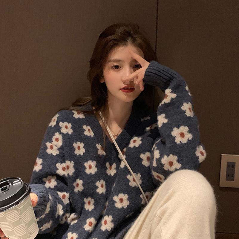 

2021 High quality Big, Soft, Sweet, Thin Female Sweater Wear Retro Year's Eve Winter Lazy Wind 3NNB, Green