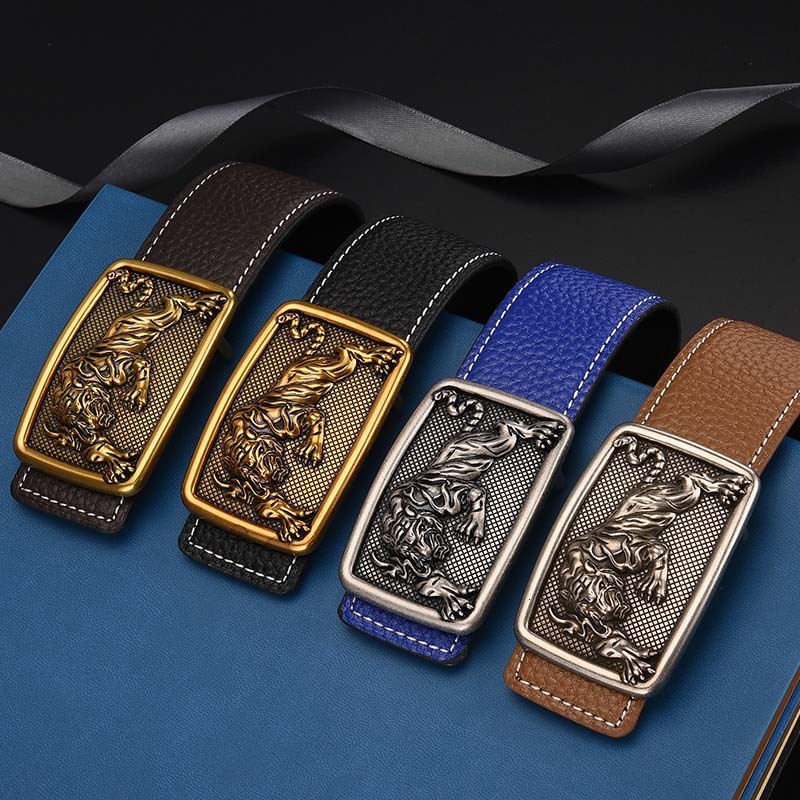 

2021 New 38mm Genuine Leather Cinturones Rhinestone Tiger Head Buckle Men Jeans Belt H67w, Black