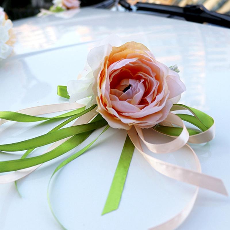 

DIY Wedding Car Handle Door Decor Flower Set Heart Artificial Flower Silk Fake Valentine's Day Garland Wreath Party Decor, 15x25cm purple