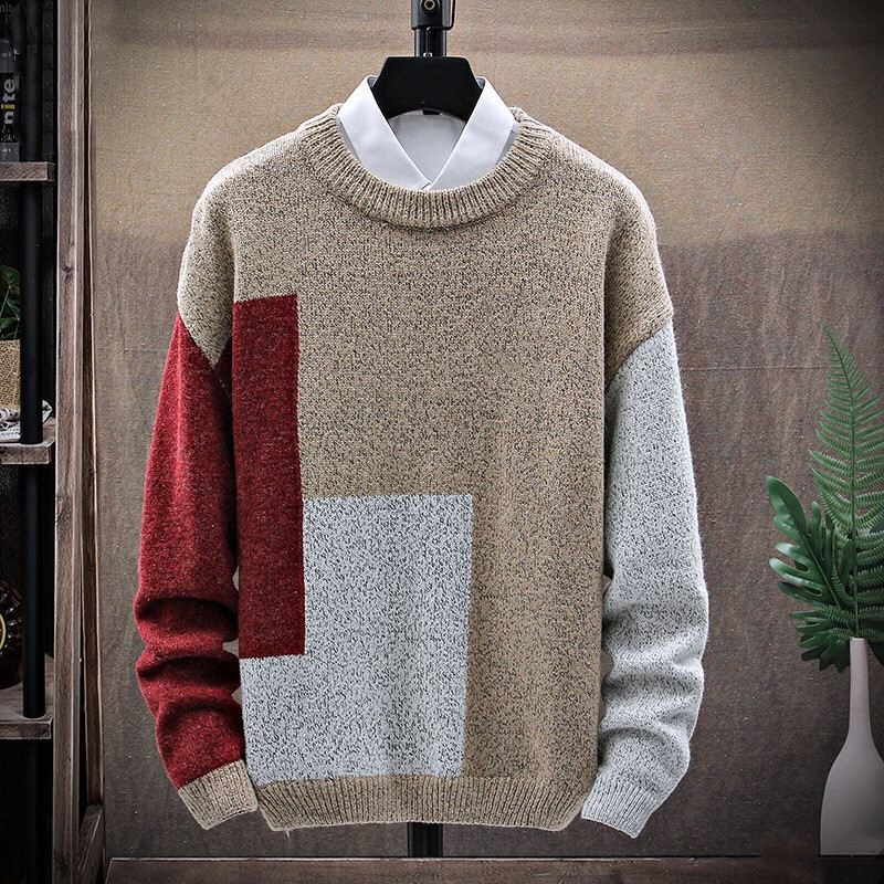 

Autumn/winter New Fashion Casual Sweater Classic Explosion Style High Quality Fabric Comfortable Men's Sweater Trend Color-blocking Sweater, Blue