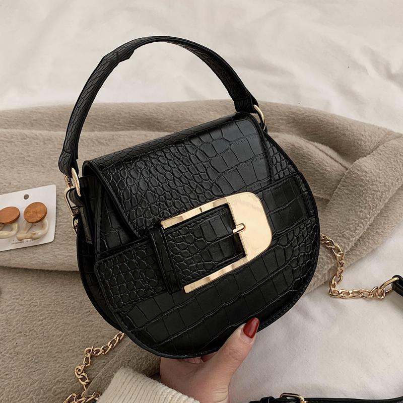 

Fashion Small Round Bag 2021 Winter New Cross-body Bag Stone Pattern Small Handbag Shoulder Zipper Handbag Mobile Phone, Black