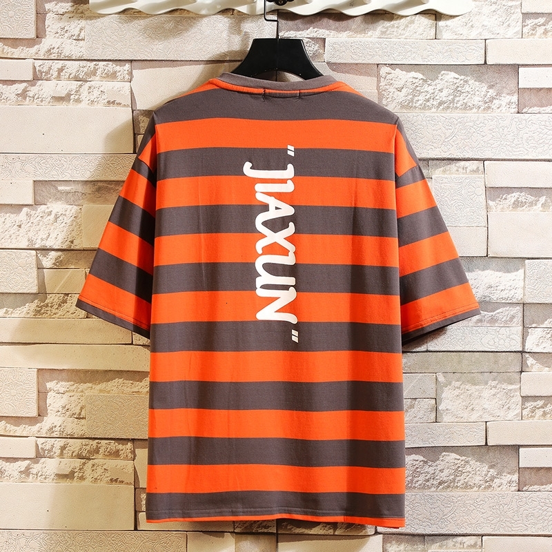 

2021 Short Sleeves Striped Men's T-shirts Will See Loose Tshirt Tops Hip Hop Punk Rock Shirts Fashion Size M-4xl 5xl Clothes the Neck 4SUD, T3104 b