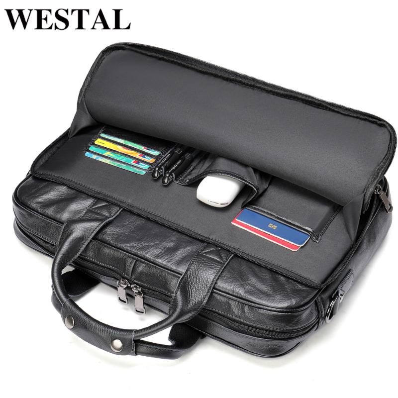 

WESTAL men's briefcase for laptop leather bag for laptop 15 6 lawyer handbag men document bag high quality, 8841a4black