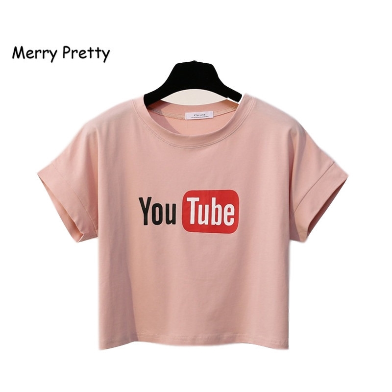 

MerryPretty Solid Women Crop Tops Fashion Harajuku Short Sleeve Cotton T-shirt Ladies O- Neck Letter Printed Dance Top Tee Shirt Y200412, Ship out 24 hours