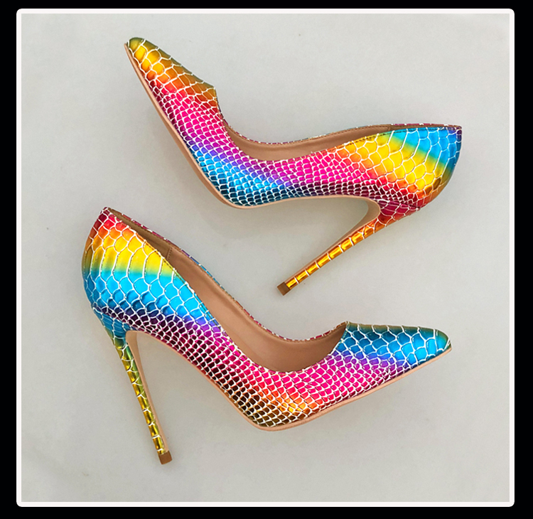 

cargo 2020 Free mode Rainbow women snake python leather Poined Toe Stiletto high heels ALTA-SALTO pump SAPATOS Wedding shoes FJKN, 37