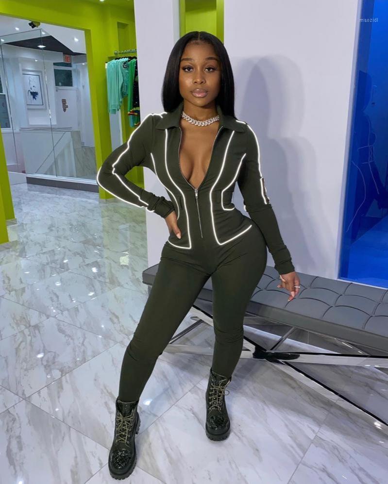 

Spring and Autumn Women' Sportswear Reflective Strips Contrasting Color Stitching Body Shaper Hip Lifting Jumpsuit Sports All-i1, Green