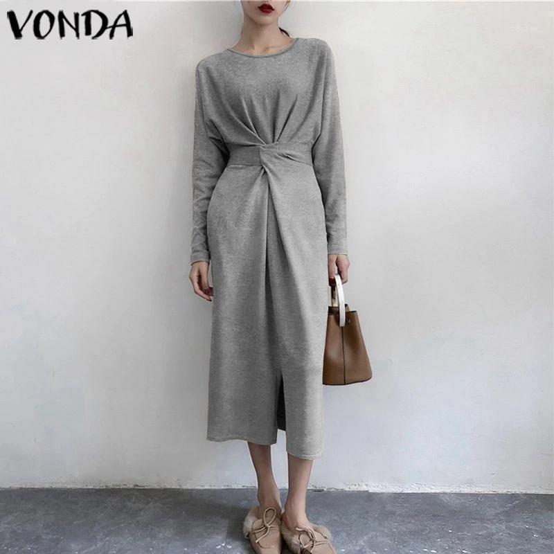 

Autumn Winter Basic Dress 2020 Women Casual Solid Color O Neck Long Sleeve Long Dresses VONDA New Fashion Elegant Vestidos 5XL1, Black