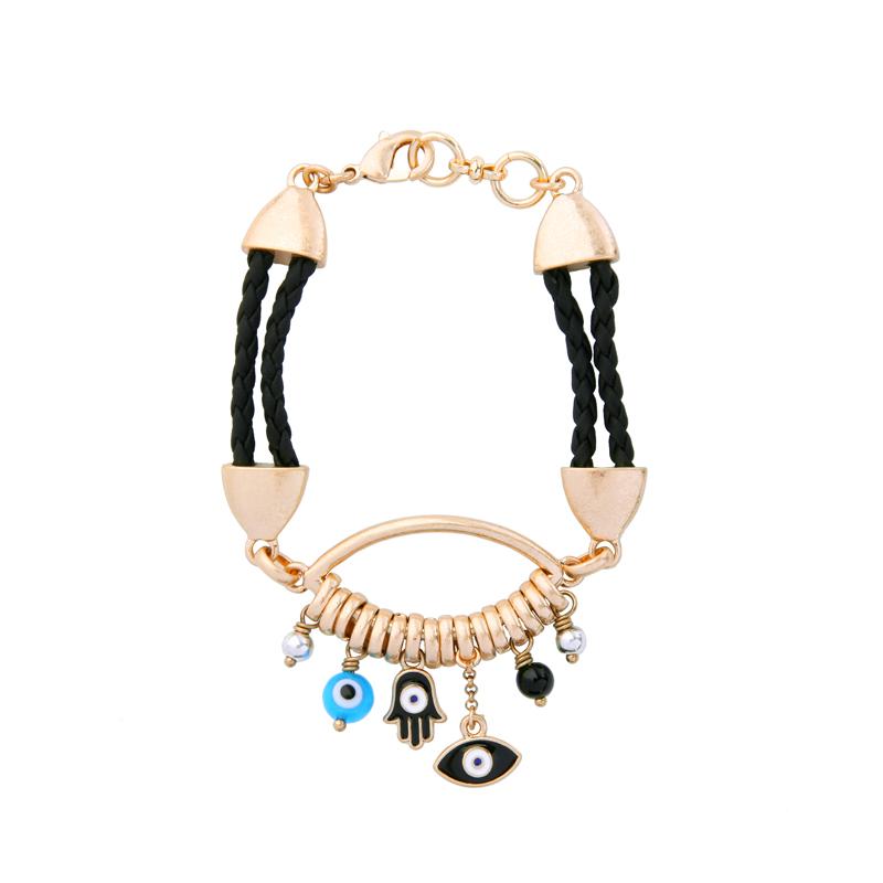 

Weaved Imitation Leather Handmade Bracelet Beads Enamel Palm Eye Pendant Bracelet Female Jewelry