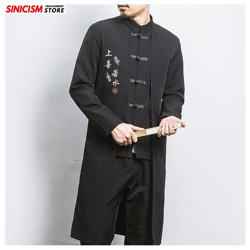 

Men's Trench Coats Sinicism Store Mens Loose Long Embroidery Jacket Men Chinese Style Buckle Warm 2021 Male Autumn Coat 5XL1, Black(asiansize)