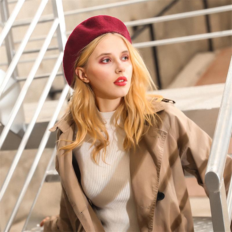 

Women Winter Sweet Wool Beret Solid Color Warm Pumpkin Hat Spring Autumn Female Flat Cap Berets Soft Casual Painter Hats, White