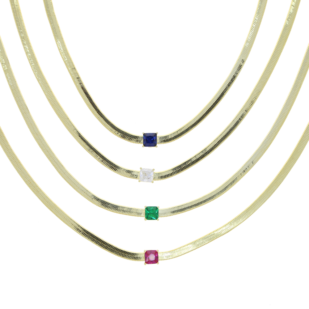 

Iced Out Baguette Spare Rainbow Colorful CZ Paved 4MM wide Snake Bone Chain Choker Necklace For Lady Women Jewelry Drop ship
