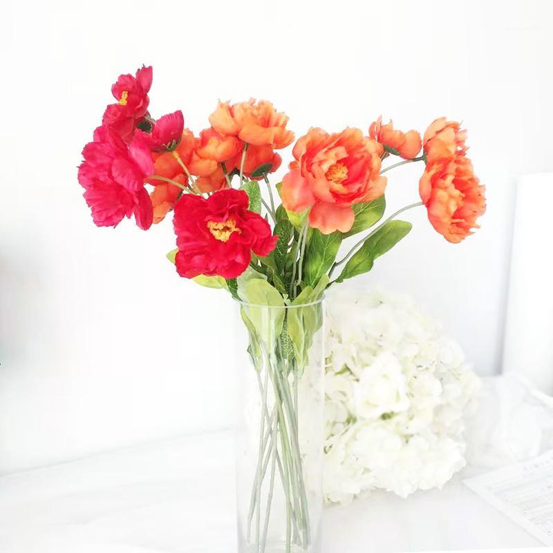 

Artificial Poppy Silk Flowers with leaves fleurs artificielles for autumn fall Home party Decoration wreath fake silk flowers1, Orange