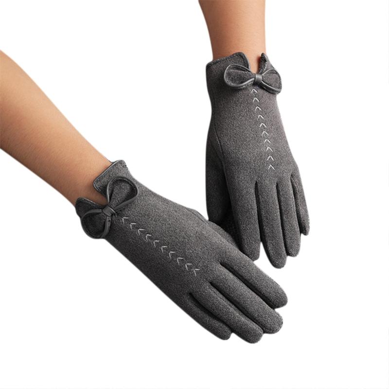 

Women Winter Bowknot Touch Screen Gloves Driving Thick Plush Lined Warm Mittens D0JD