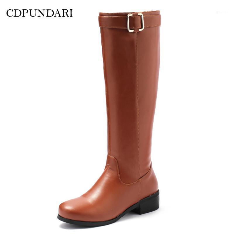 

CDPUNDARI Big Size Low Heels Calf Boots Women Motorcycle Boots Ladies Autumn Winter Long Shoes Woman1, Black