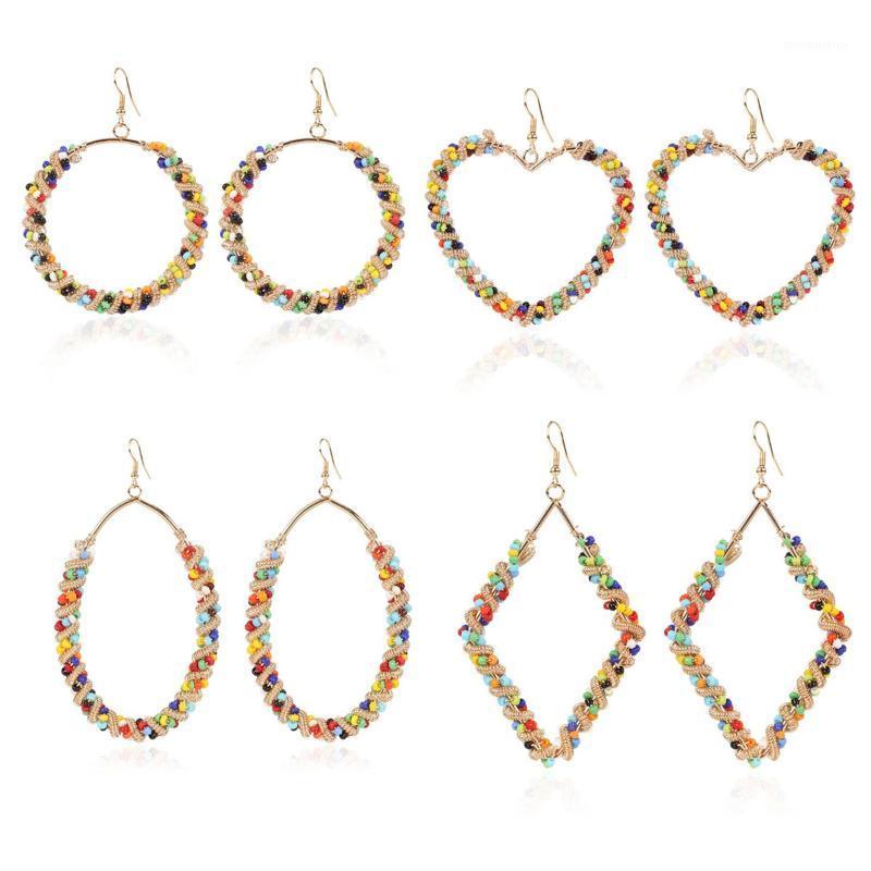 

Colorful Seed Bead Braided Drop Earring Fashion Bohemian Heart Round Square Geometric Dangle Earring For Women1