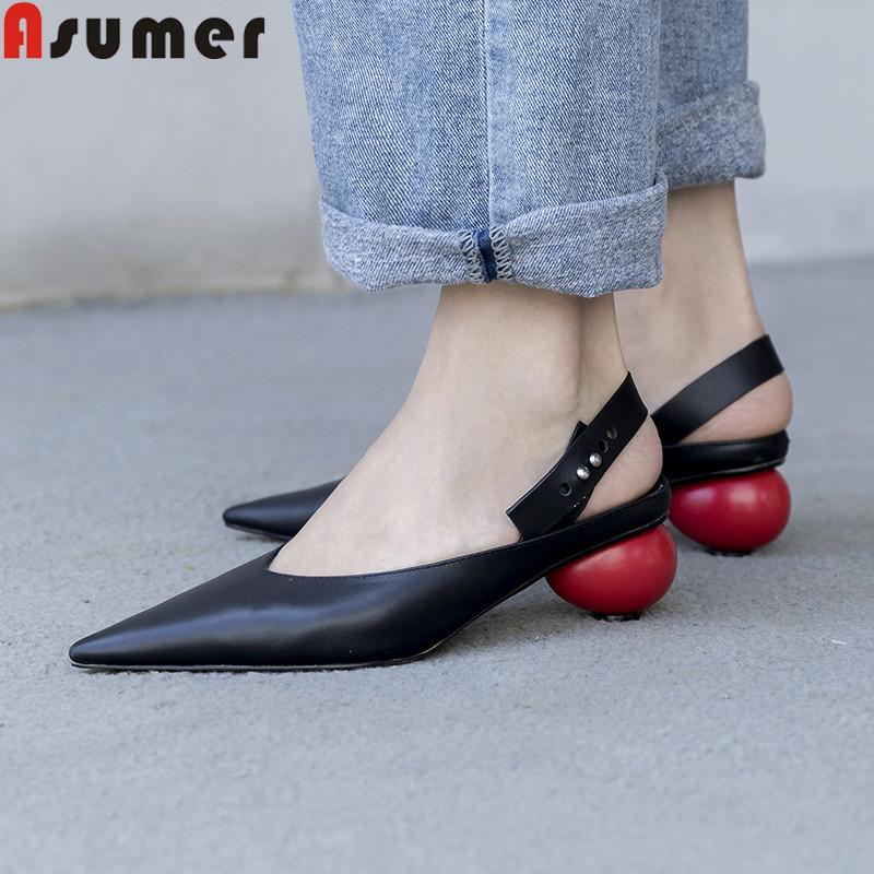 

ASUMER 2020 new spring new shoes woman pointed toe shallow pumps women shoes Casual genuine leather med heels women, White