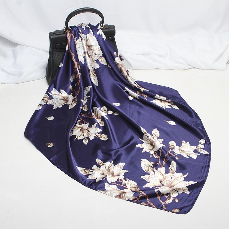 

Scarves 2021 90x90 Floral Flower Multipurpose Women Silk Twill Scarf Satin Square Tie Hairband Ladies Foulard Femme Towel Bufanda Shawl