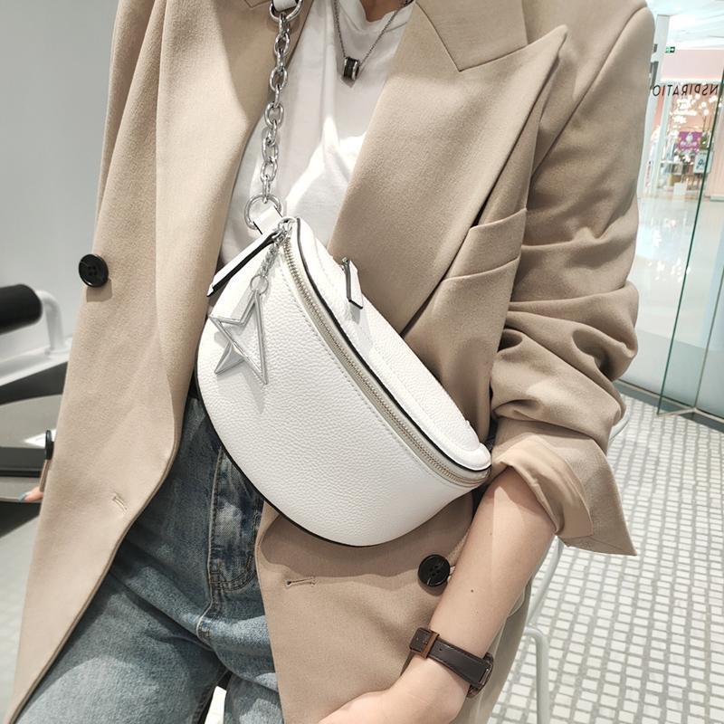 

Grace2021 Chain Chest Top New Leather Leisure Wide Band Bag Women's Single Shoulder Straddle Ins Fashion1, Black